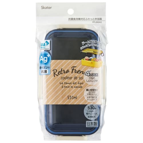 Skater Ag+ Antibacterial Bento Box, 530ml, Retro French Navy, Made in Japan, PFLB6AG-A