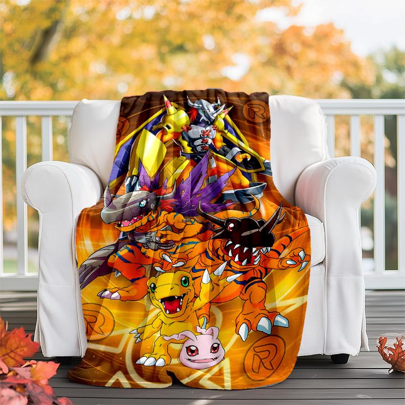1pc Digimon Theme Blanket - Digital Print, Polyester, Cozy for All Seasons, Perfect for Outdoor, and Travel