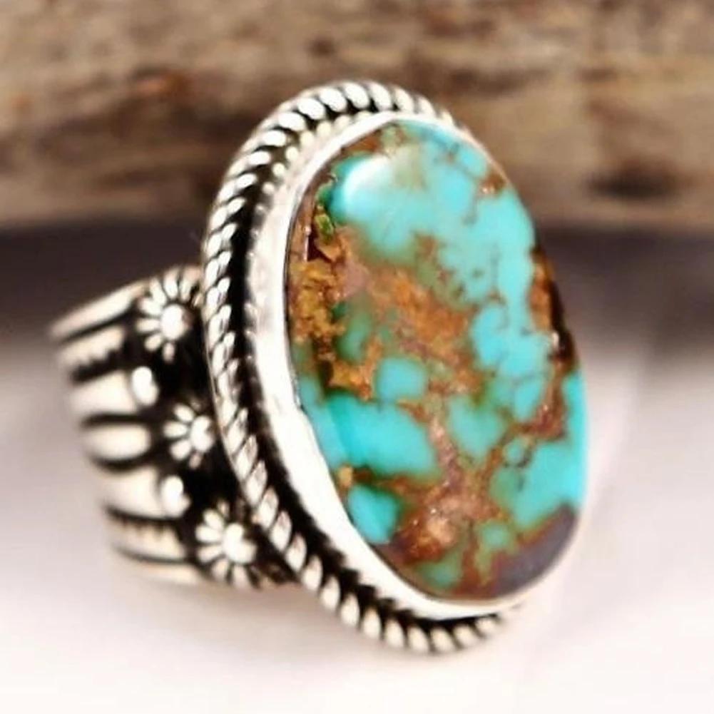 Temperament Temperament Ring Woman Man White Fire Opal Moon Stone Turquoise Wedding Engagement Jewelry 9