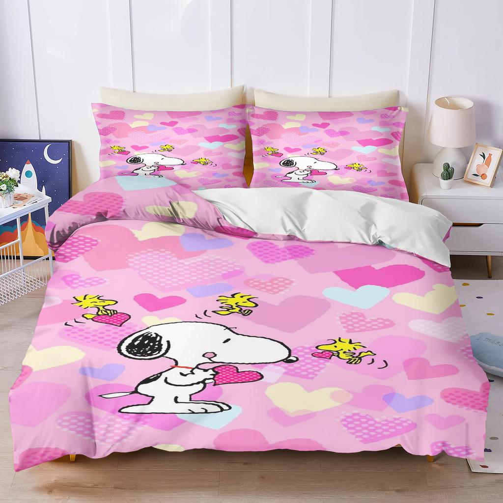 Snoopy Bedroom Anime Duvet Set Bedding King Size Luxury Cover 3-Piece Polyester Christmas Decorations Cute Printed Cartoon Home