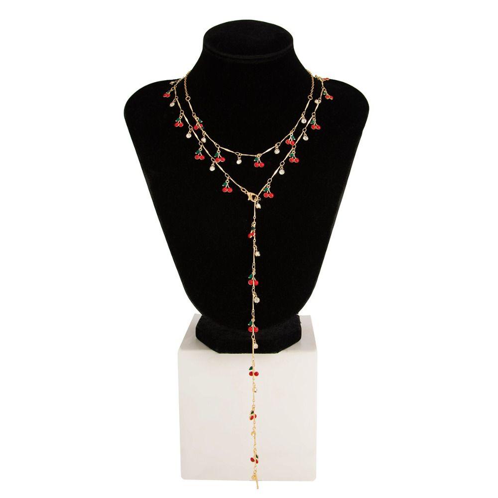 Gold Crystal Necklace Copper Women Long Necklace Personality Sweater Chain  Women