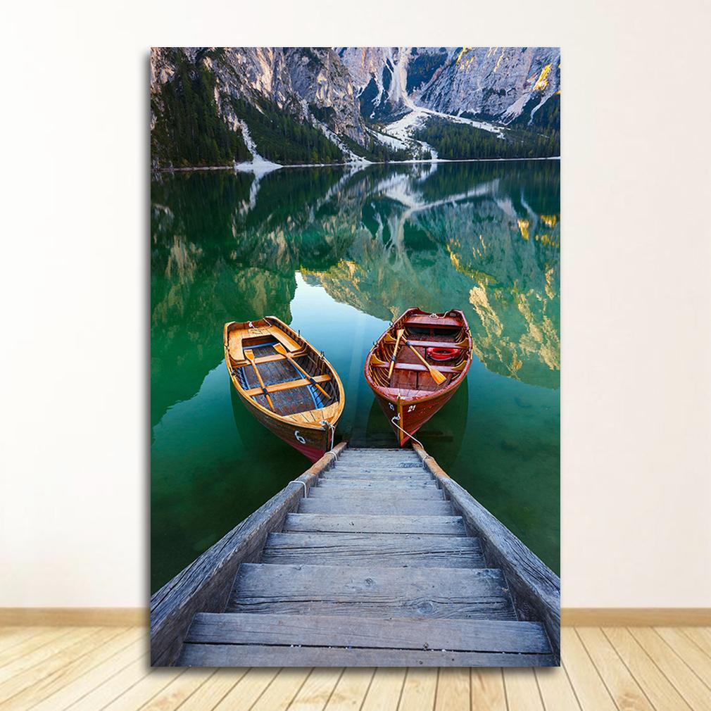Modern Living Room Decor Scandinavian Nature Landscape Poster Nordic Style Print Mountain Lake Boat Wall Art Picture Painting