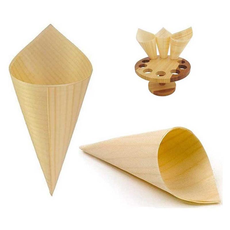 50Pcs Disposable Wood Appetizer Cones Ice Cream Cone Cups Party Candy Cones
