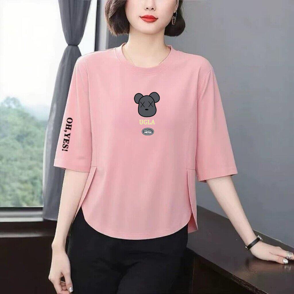 

Maternity Cartoon Print 3/4 Sleeve Loose-Fit Slimming Top - Stylish Age-Reducing Design for Women S