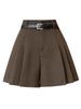 2025 High Waist Coffee Wool Pleated Shorts: Women's A-line Bootcut Wide Leg Skirt for Autumn/Winter.
