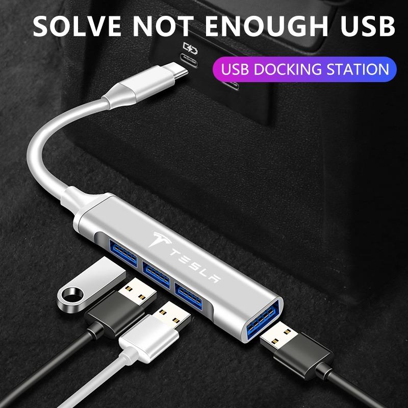 1Pc Type-C Turn USB Adapter Multi Port Distributor Hub Car Goods For Tesla Model S Model X Model Y Model 3 Roadster SpaceX Accessory