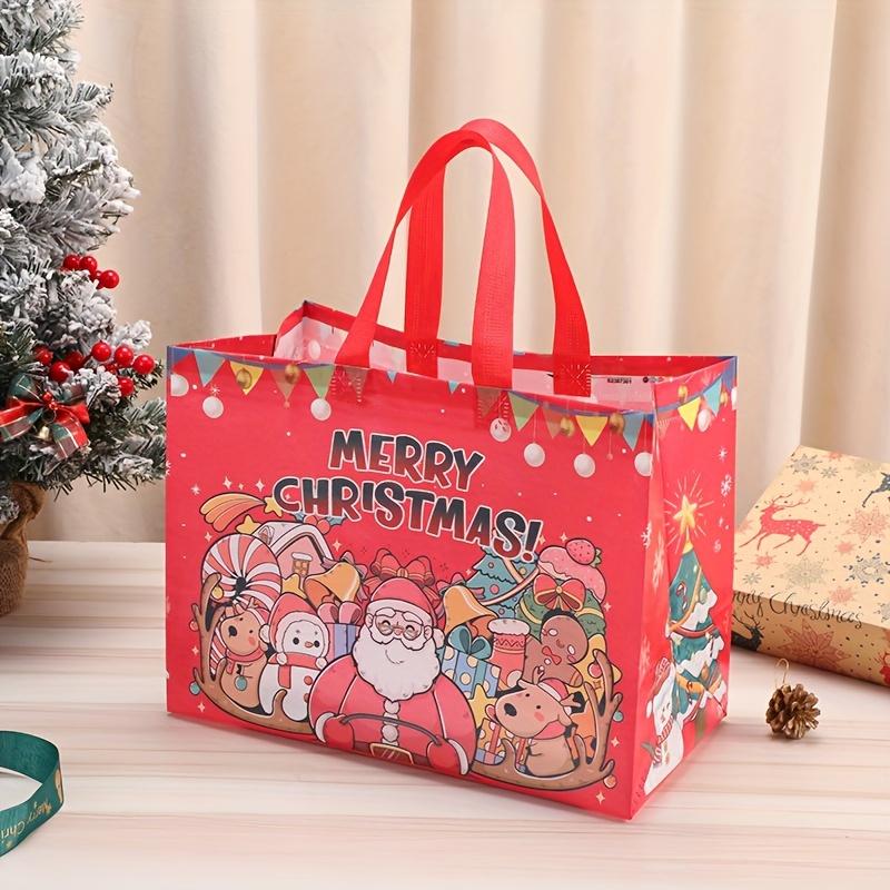 6/12Pcs Multifunctional Non-Woven Christmas Bags for Gifts Wrapping Shopping - Treat Bags with Handles, Xmas Party Supplies