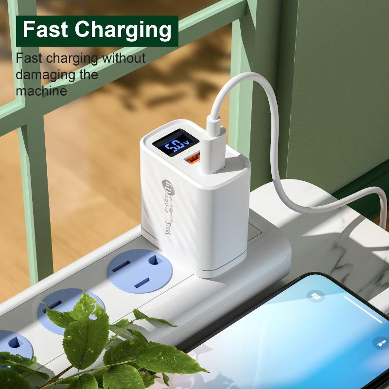 Pd Type C Usb Quick Charge 3.0 Wall Phone Charger 20W Fast Charging Digital Display Charger Adapter