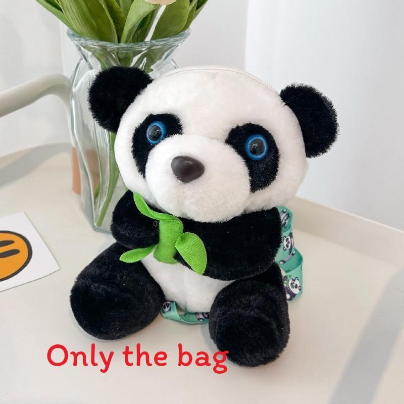 Furry Panda Embroidered Hugging Bamboo Diagonal Cross Backpack For Use Daily