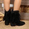 Large Size Cowboy Tassel Pointed Head Square and V-mouth Knight Boots Autumn and Winter Mid-tube Knee Women's Boots