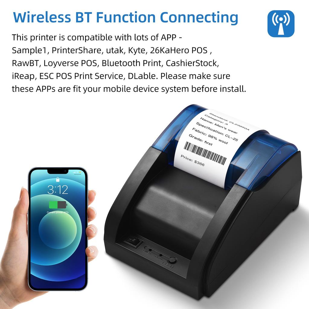 58mm Desktop Receipt Printer POS Printer Direct Thermal Printing Compatible with Android/iOS/Windows Support ESC/POS
