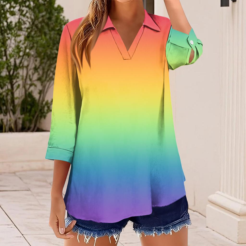 Women's T Shirt Tee Print Button  3/4 SleeveDaily Weekend Fashion Basic V, Neck Regular Top