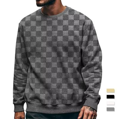 Frühlings Herren Karo T-Shirt Rundhals Mode Harajuku Schachbrett Sweatshirt Schwergewicht Lässige T-Shirts Langarm Streetwear