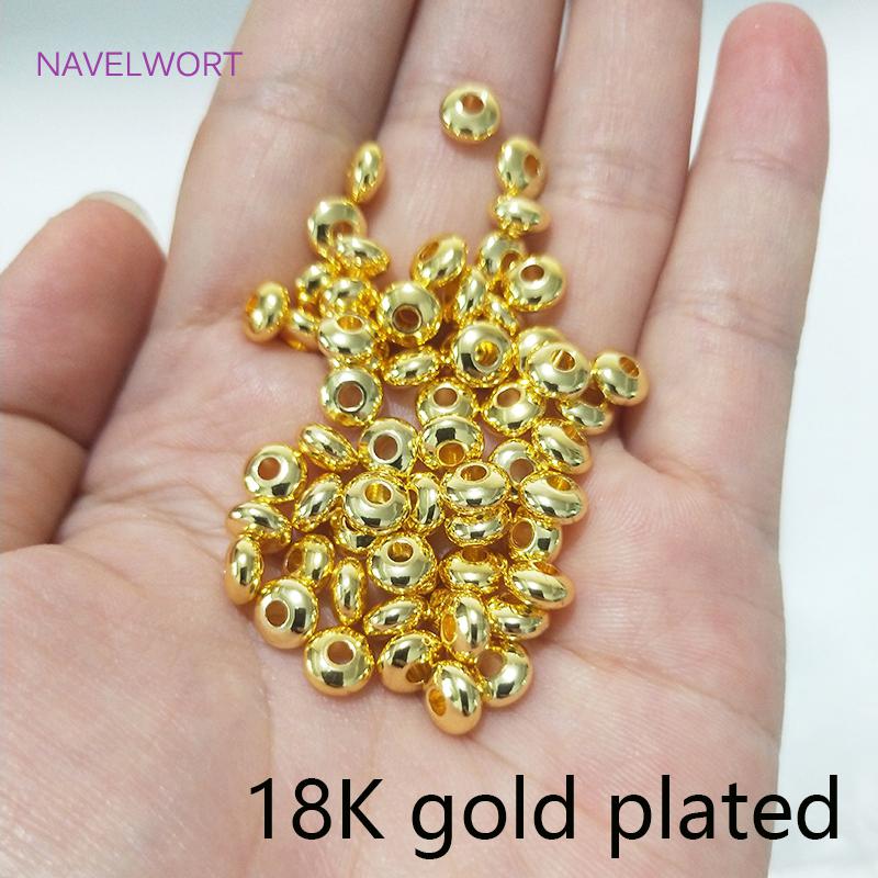 14K Gold Plated Flat Round Spacer Solid Smooth Wheel Bead Flat Round Loose Beads For Necklace Bracelet Making Accessories
