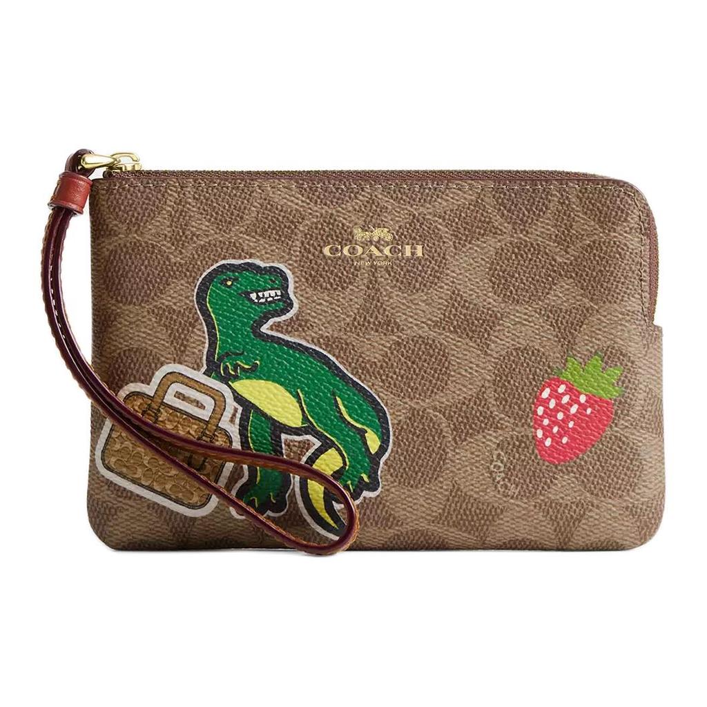 Coach Corner Zip 16 Sticker Print Zipper Closure Coated Canvas Clutch Bag Small Women Clutch Bag Brown Multicolor CW856-IMTAM