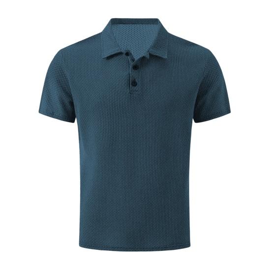 

Men Waffle Golf Shirt Button Turndown Collar Summer Shirt Short Sleeve Textured Casual Shirt for Office Party Dating Holiday Wear S синій