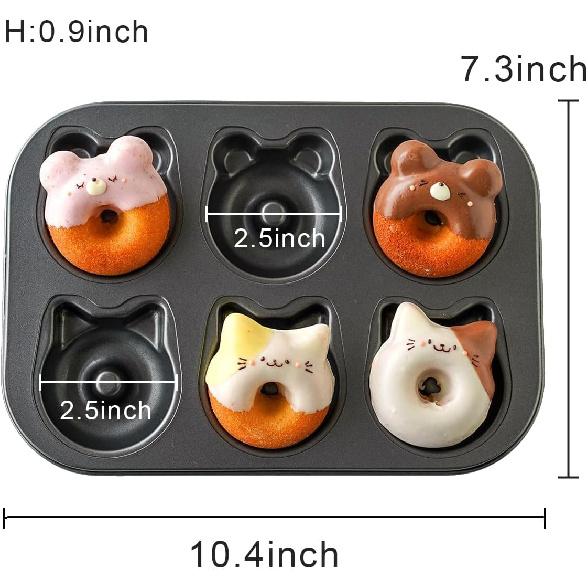 2 PCS Donut Pans, 2 1/2" Carbon Steel Cat & Bear-Shaped Donut Mold Cake Pan, 6 Cup Non-Stick Doughnut Pan for Home Baking