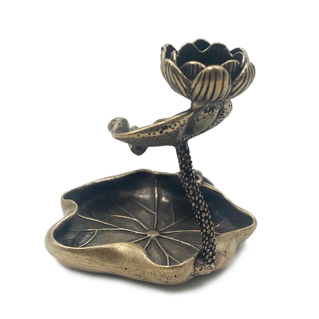 Rückfluss-Räuchergefäß aus antikem Messing mit Lotusblatt-Motiv, Dekorationen, massives reines Kupfer, Frosch, Lotusteich, Räuchergefäßhalter, Ornamente, Tee-Haustiere