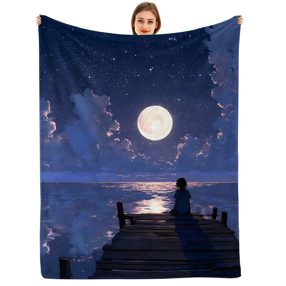 Moon Bat Graphic Soft Flannel Blanket Breathable Warm Throw for Office Car Sofa Kids Room Birthday Xmas Gift