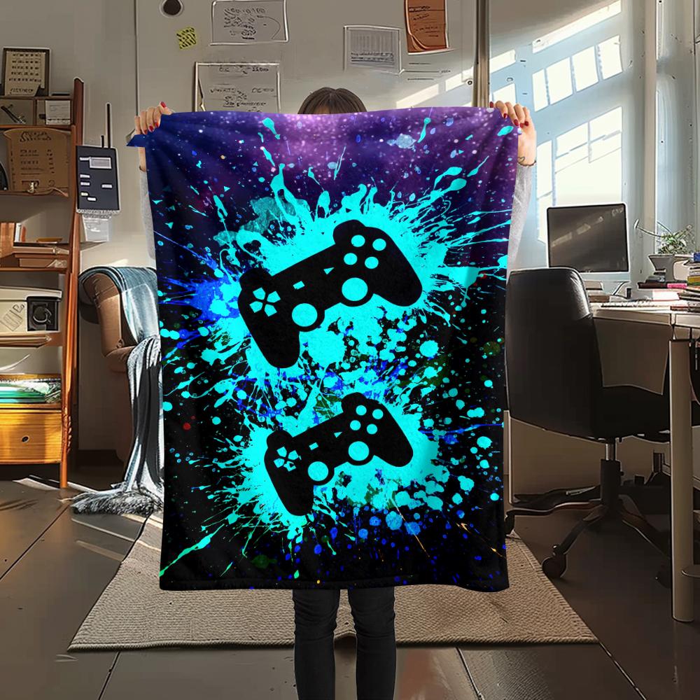 1Pc Gamepad Print Flannel Blanket, High Quality Comfortable for All Seasons, Home Decor, Warmth and Comfort, Perfect for Christmas Gifts