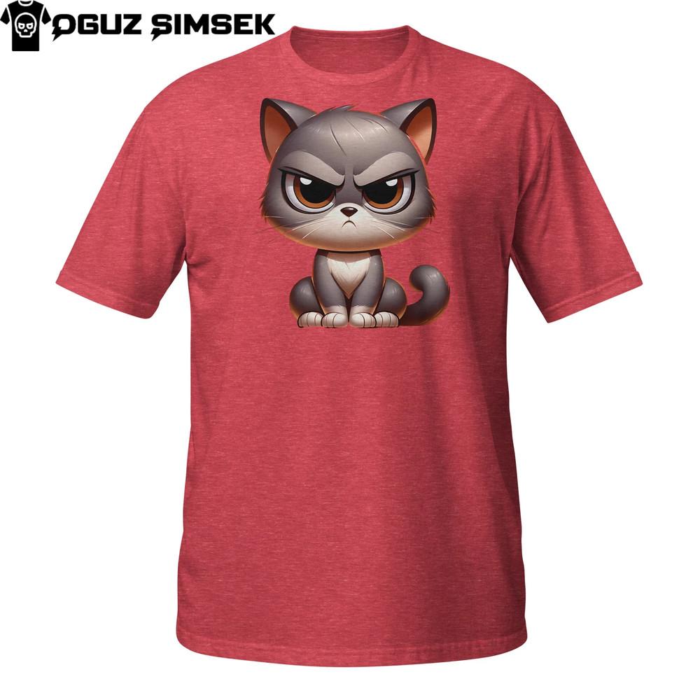 Angry Round Cat T-Shirt – Cute But Furious Cartoon Kitty for Mood Wear