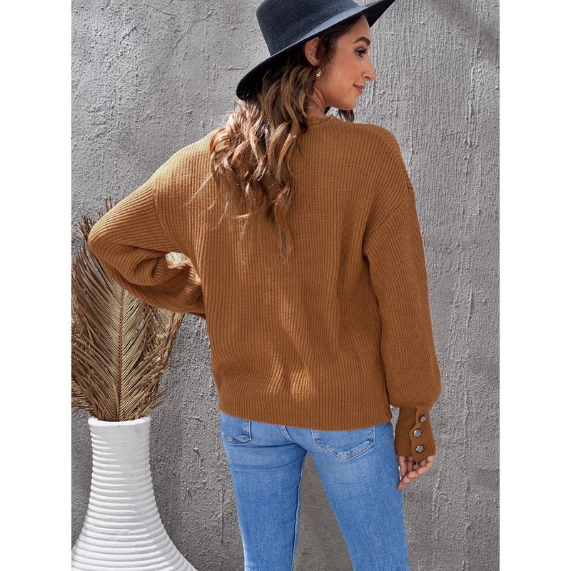 Fall and Winter Lace V-neck Loose Cropped Pullover Sweater