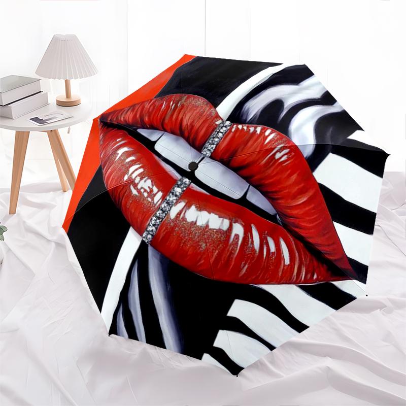 

1PC lip theme Umbrella Portable Folding Umbrella Iron Frame Hole Bone Structure Outdoor Home Umbrella A22