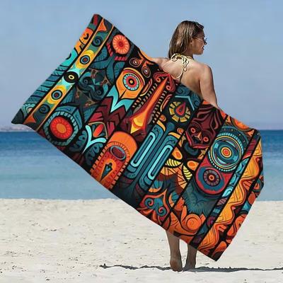 Boho Etnický Plážový Ručník Retro Barevný Geometrický Abstraktní Lidový Umělecký Potisk Měkký Savý Rychleschnoucí Ručník na Pláž Denní