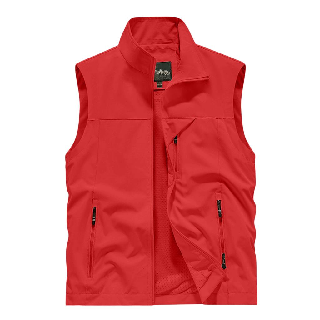 Men's Summer Multi-Functional Pocket Fishing And Hiking Vest: Lightweight Sleeveless Stand-Up Collar Jacket
