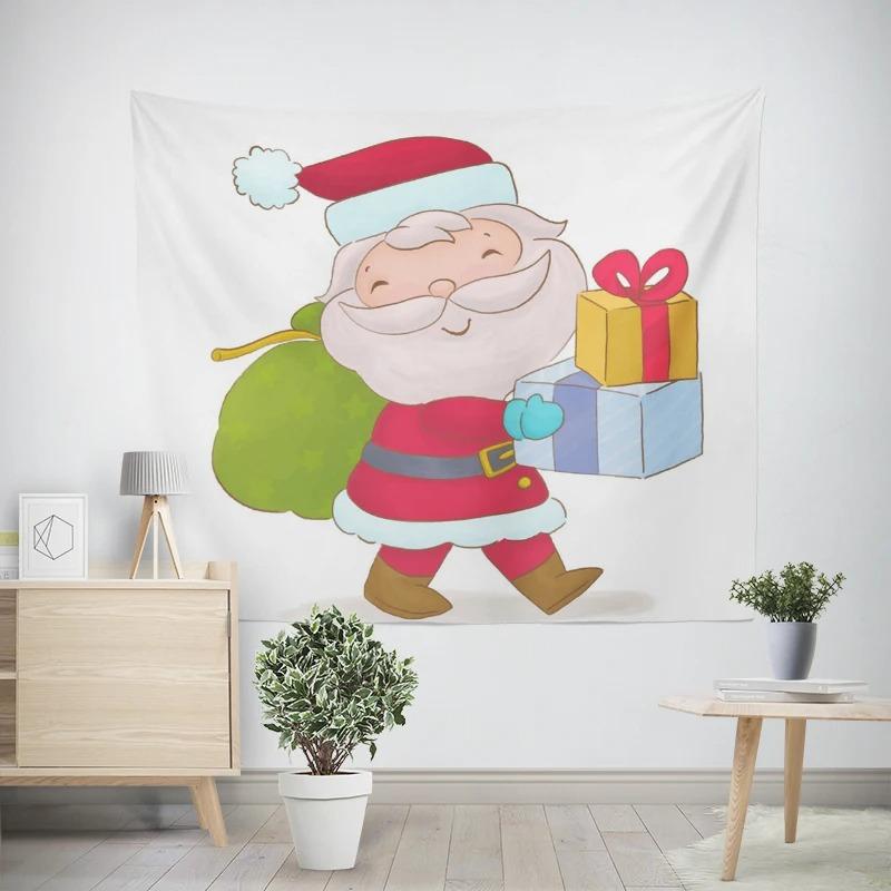 Christmas New Year Cartoon Santa Claus Pattern Living Room Bedroom Decorative Tapestry