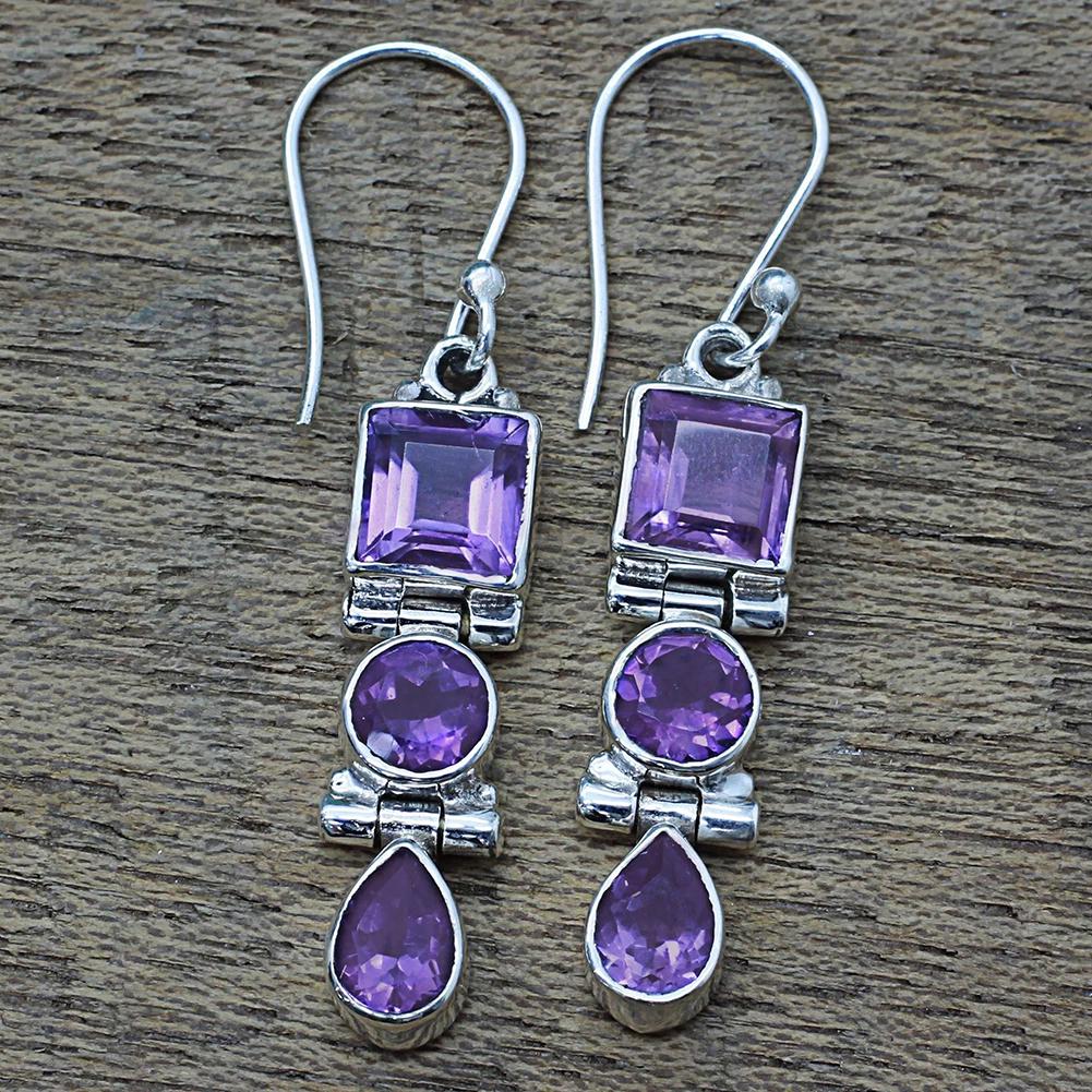 Bluelans Earrings AmethystDrop Earrings Women Faux Pear/Round/Square  Dangle Hook Vintage