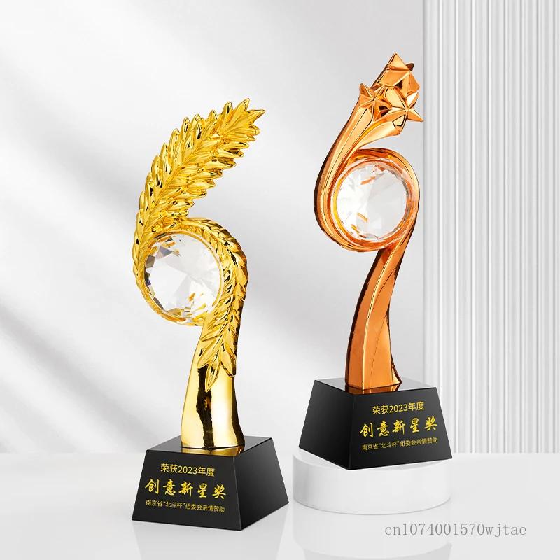 Individuell Kreative Flügel Goldene Ähre Weizenähre 5 Sterne Harzmedaille, Auszeichnung für hervorragende Mitarbeiter, Heimdekoration Kristallpokal 1 Stück
