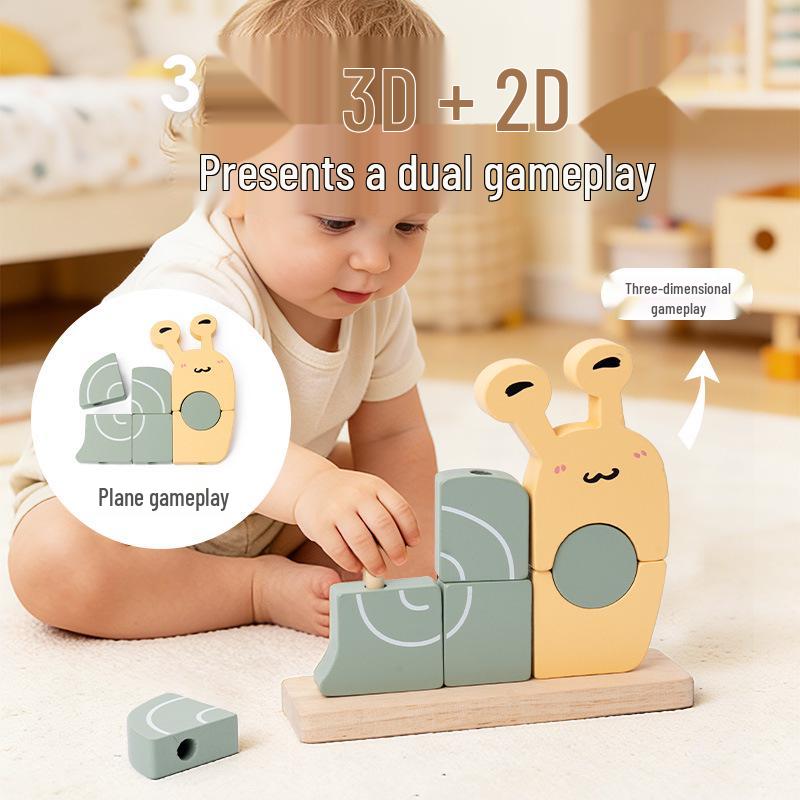 3D Wooden Animal Puzzle Building Blocks - Educational Brain-Training Toy