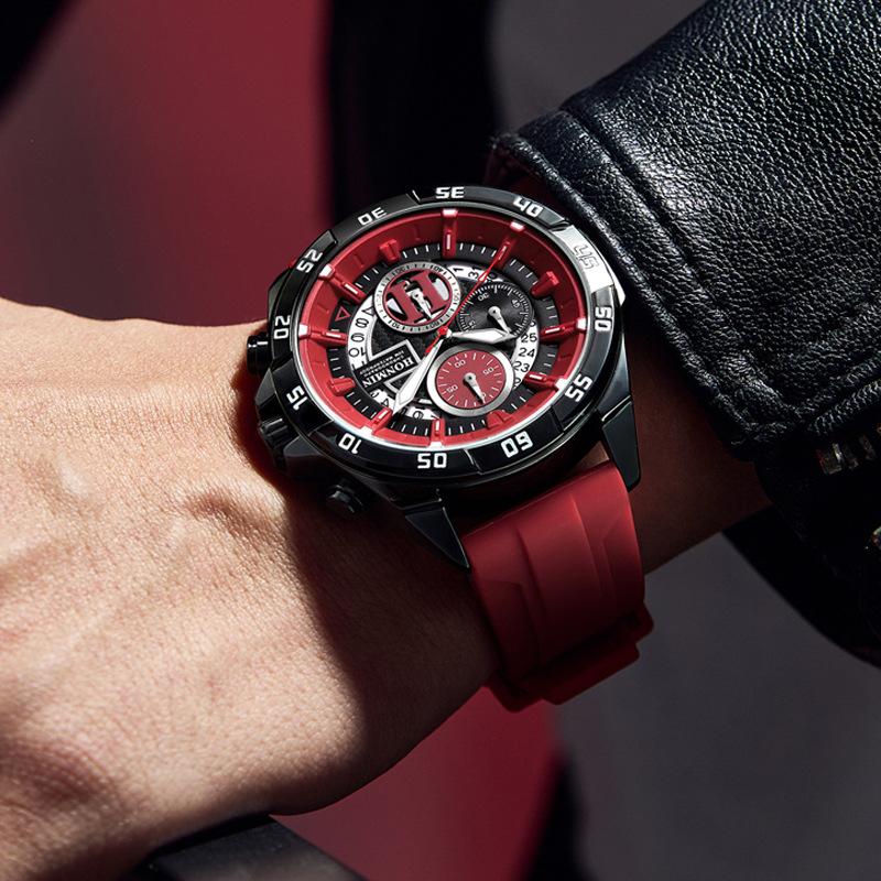 Luxus Herren Armbanduhr Quarz Original Silikonarmband Herrenuhren Datum Chronograph Wasserdicht Leuchtend Mann Uhr Männlich+Box