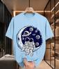 2026 New Arrival Pure Cotton Tshirt Two Astronauts Sitting On Crescent Moon Space Planet Print Crew Neck Unisex Casual Short Sleev