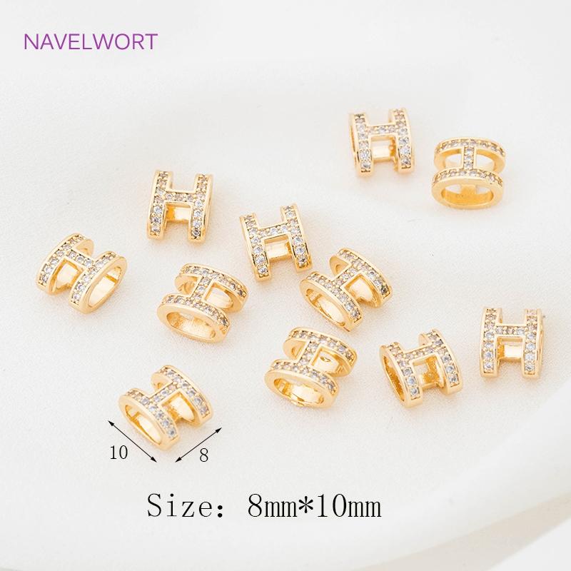 18K Gold Plated Brass Big Hole Cubic Zirconia Crystal Spacer Beads Fittings DIY Bracelet Necklace Jewellery Making Crafts
