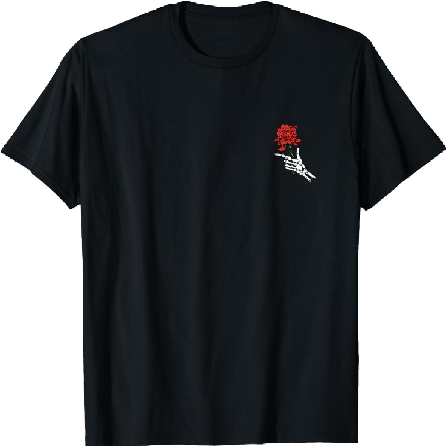 Skeleton Hand Holding A Red Rose T-Shirt S