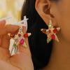 Boho Colorful Zircon Starfish Stud Earrings for Women Geometric Fashion Temperament Casual Ocean Element Earrings Jewelry Gifts