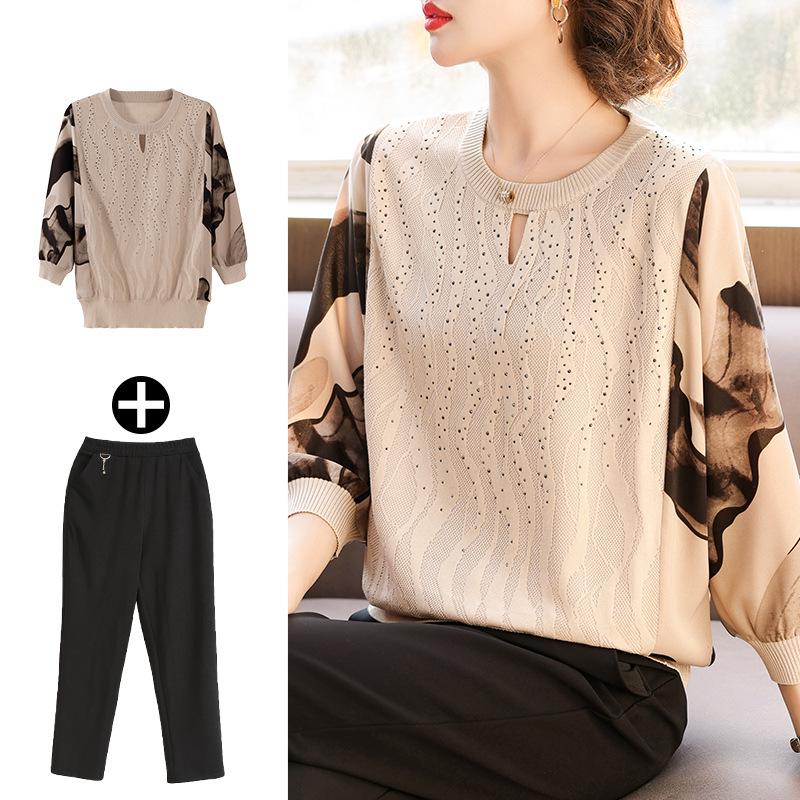 2025 Herbst-Strickoberteil für Mama - Modisches leichtes T-Shirt für Frauen mittleren Alters