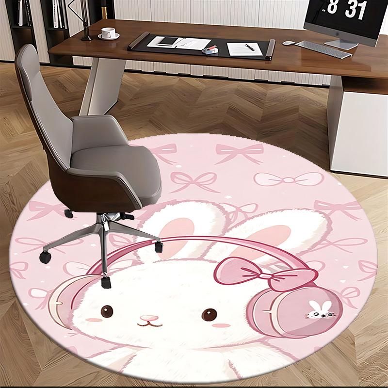 Cute Bunny Office Carpet Chair Mats, Pink Bowknot Design, Cute Rabbit Decor for Home Office, Gift Idea for & Adults1118124a