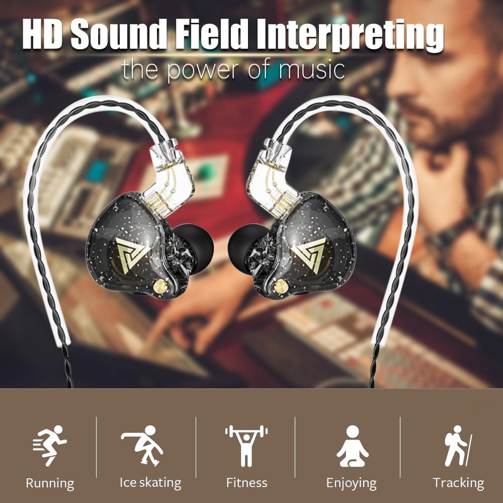 QKZ AK6 PRO Wired Earphones, 11mm Strong Magnetic Dynamic Headphones, Sports Running Earphones, Earbuds with Mic, DJ Music Headset (Black)