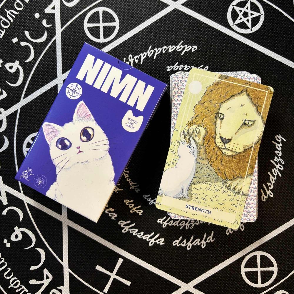 NIMN White Cat Tarot for Cat Lovers, Cute 78-Card Tarot Deck, 10.3*6cm Whimsical Watercolor Feline Kawaii Tarot