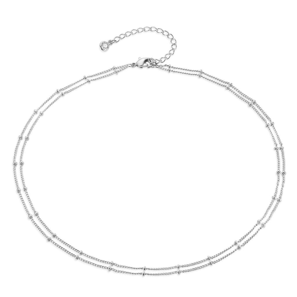 18K Gold-Plated Stainless Steel Multi-Layer Chain Necklace with Side Clasp for Women