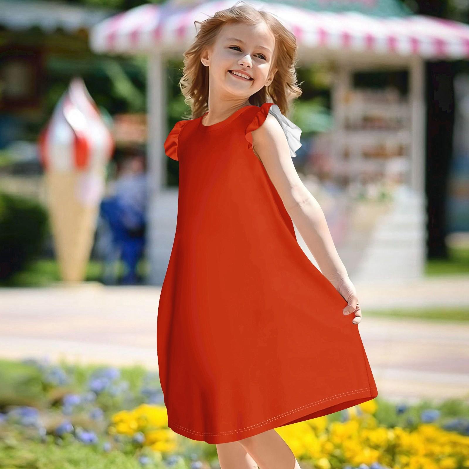 

Children s Flying Sleeve Round Neck Summer A-Line Casual Holiday Loose Dress 130 червоний