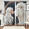 White Haired Girl Lion Print Curtains Pole Bag Home Decoration Room Set Of 2 Made Polyester