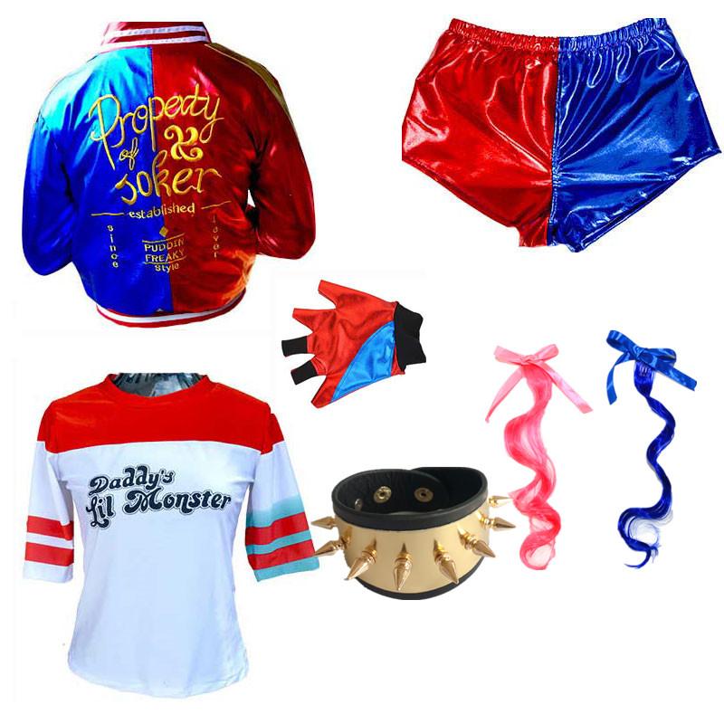 Top Qualität Mädchen Damen Selbstmord Harley Cosplay Kostüme Squad Quinn Monster Genähte Jacke Hosen Sets Karneval Anime Kostüm