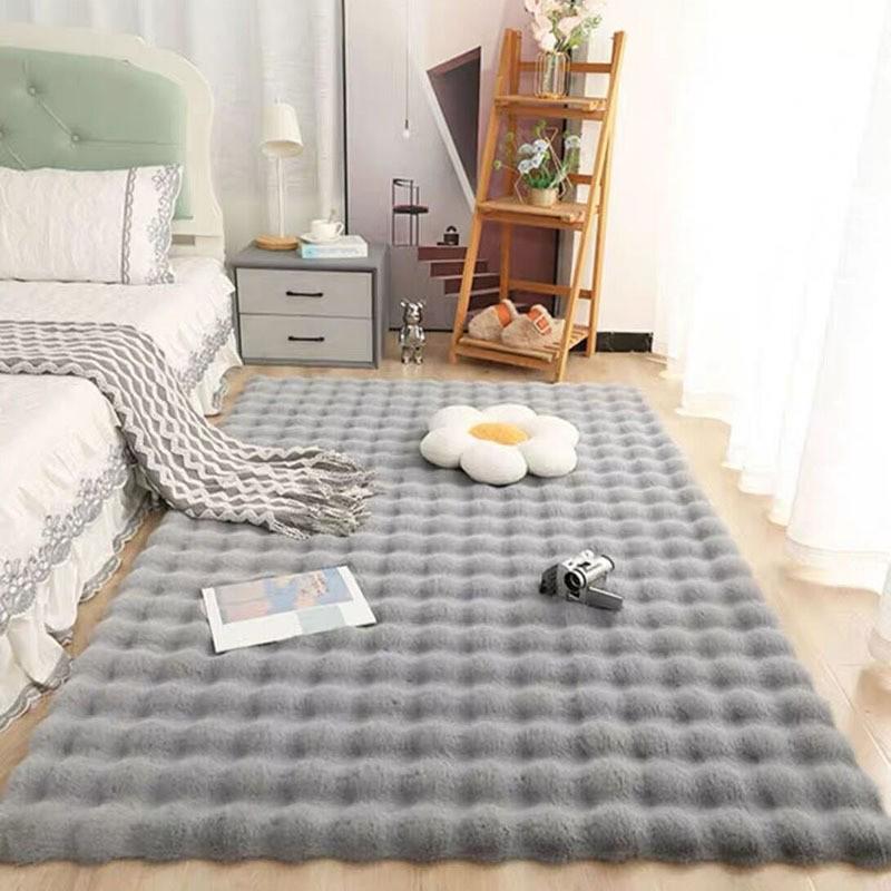 Alfombra de Felpa de Piel de Conejo Imitación Crema: Alfombra de Piso de Felpa Burbuja para Dormitorio, Mesita de Noche, Sala de Estar, Cojín para Ventana Mirador, Manta