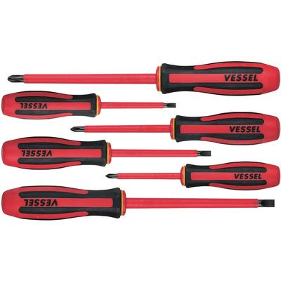 VESSEL Megadora Insulated Electric Shock VDE 9606PS Screwdriver, 6-Piece Set, Prevention, Certified,