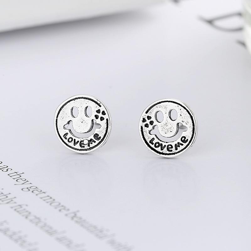 Smiley Face Earrings Thai Silver Female Retro Old Smile Expression Simple Fashion Personalized Earrings