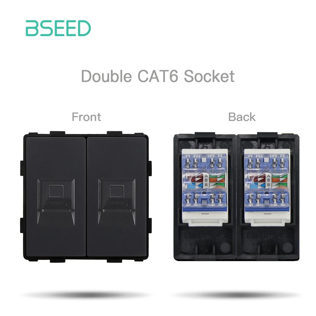 BSEED EU Standard Matte Plastic Socket Frame PC RJ45 TV ST CAT5 Double USB Wall Sockets Light Switches Parts DIY Free Combine